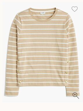 J. Crew Tan & Cream Striped Button-Accent Top Sz L